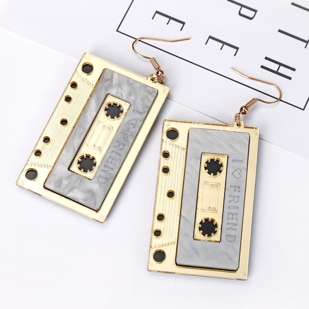 Vintage Romantic Cassette Tape Dangle Earrings Women Travel Fashion Cartoon