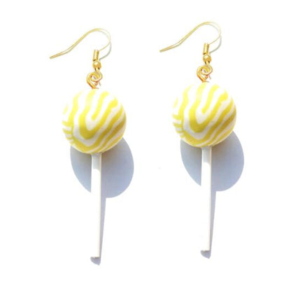 Yellow Pattern Round Spin Resin Lollipop Drop Earrings Cartoon Ear Pendants