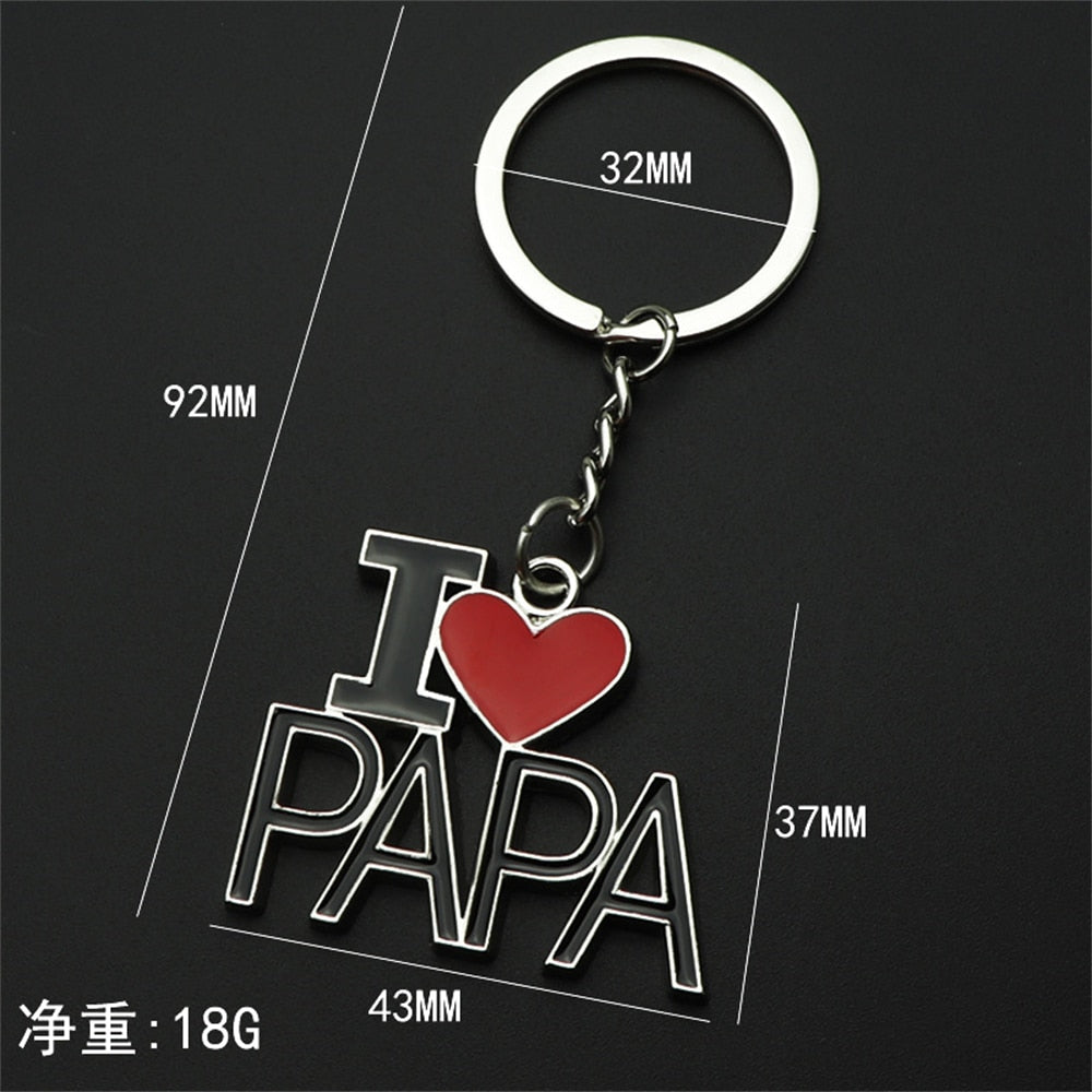 I Love Mama Papa Letters Metal Keychains Charms Mothers Fathers Day Gift Key