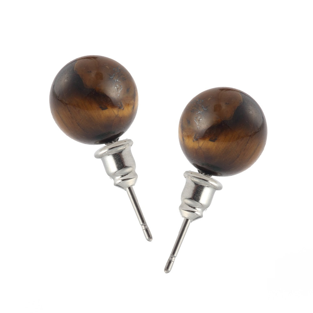 5 Colors Natural Stone Earrings Round Beads Stud Earrings Women Fashion Modern