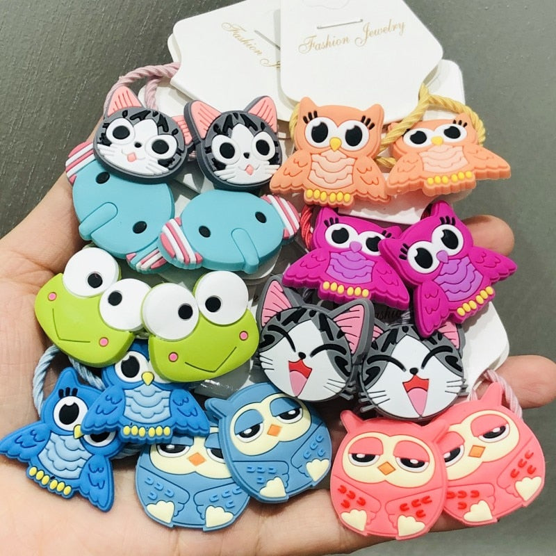 9 Styles 2Pcs Animals Frog Owl Cat Hair Accessories Children Rubber Bands