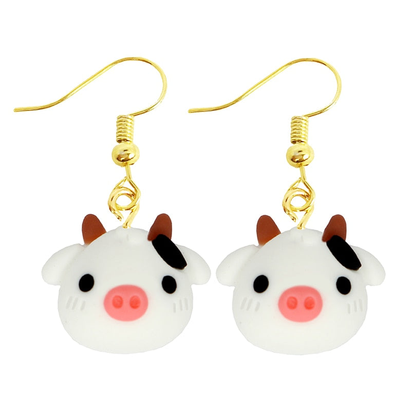 Cartoon Baby Cow Drop Earrings Women Art Fashion Cartoon Earrings Creative