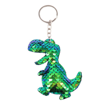 Holographic Green Dinosaur Sequin Keychain Sparkling Love Keyring Women Shoulder