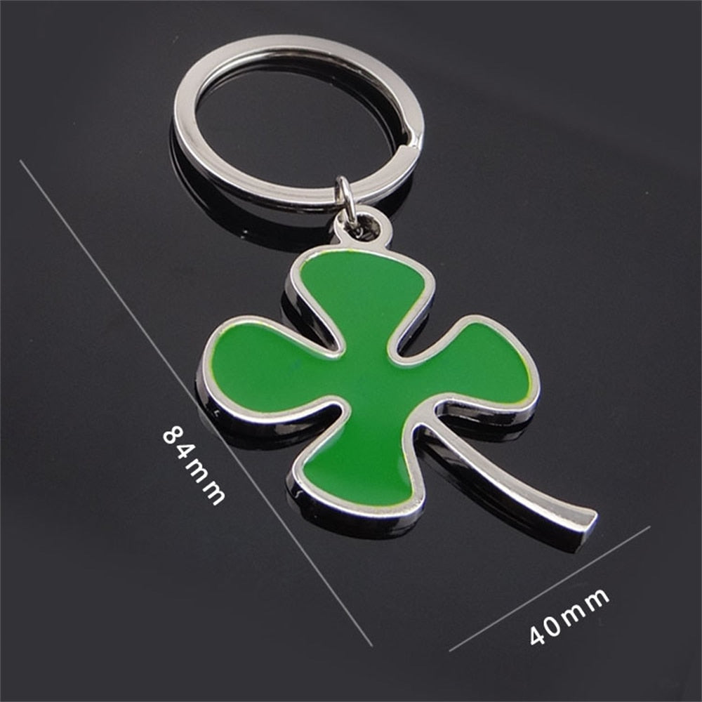 2 Styles Metal Creative Green Four Leaf Clover Keychain Charms Lucky Key Holder