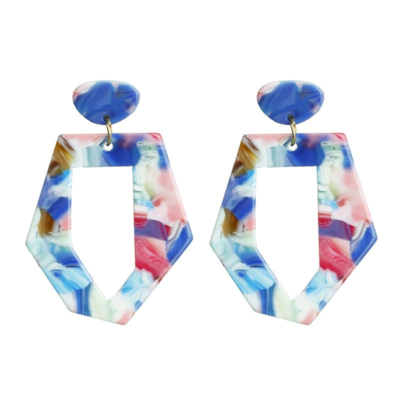 White Blue Acrylic Drop Earrings Cartoon Art Women Party Jewelry Ear Fashion