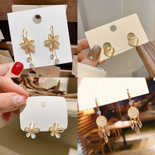 14 Styles Elegant Flower Opal Drop Earrings Women Girl Party Gift Fashion Ear