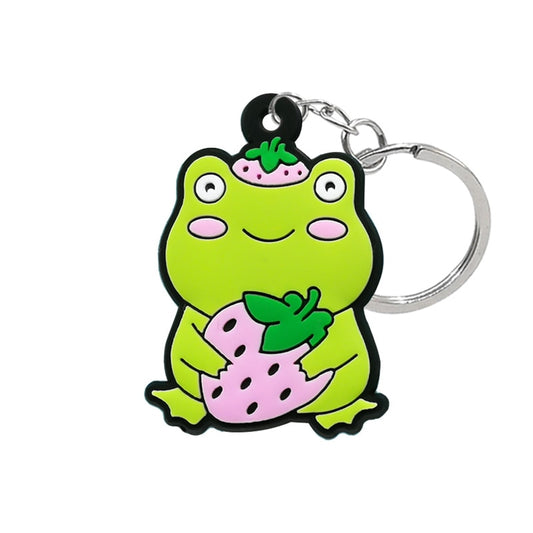 Frog And Strawberry PVC Keyring Cute Cartoon Style Keychains Bag Car Pendant