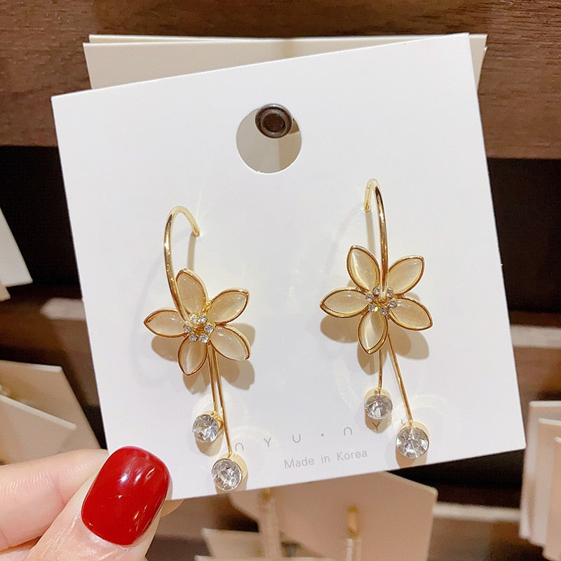 Beige Flower Drop Earrings Women Girl Party Gift Fashion Ear Jewelry Accessories