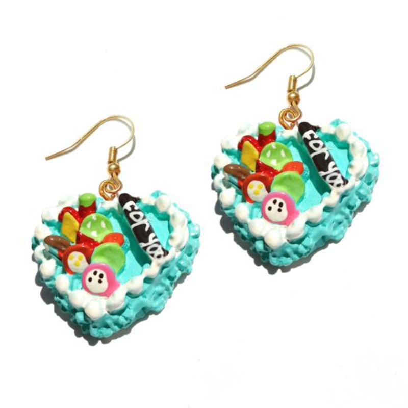 Resin Heart Cake Drop Earrings Women Art Fashion Cartoon Earrings Creative