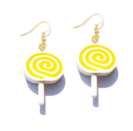 Yellow Spin Resin Candy Lollipop Drop Earrings Cartoon Ear Pendants Accessories