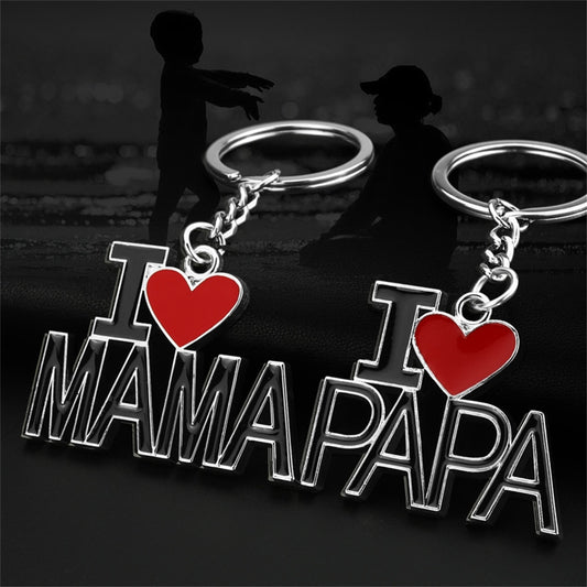 I Love Mama Papa Letters Metal Keychains Charms Mothers Fathers Day Gift Key