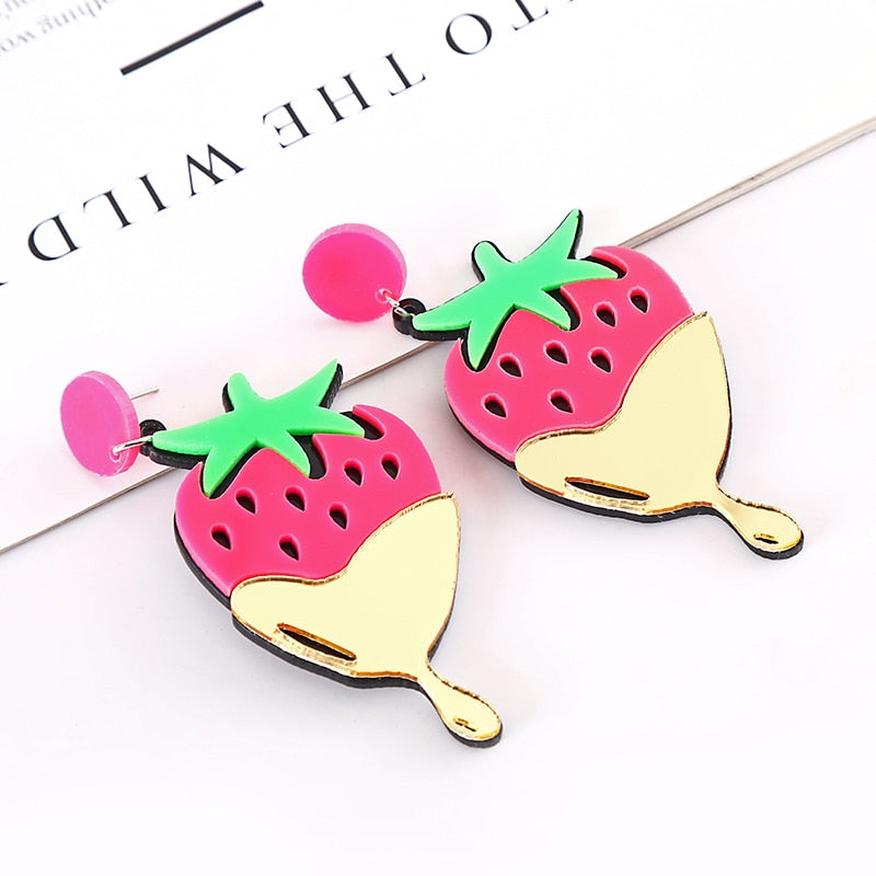 Strawberry Dip Drop Earrings Women Travel Fashion Cartoon Earrings Creative