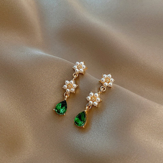 Mini Flowers Green Stone Drop Earrings Women Gifts Earring Cute Girls Eardrop