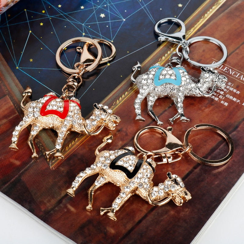 3 Colors Rhinestone Camel Keychain Cartoon Key Ring Anime Pendant Key Holder Art