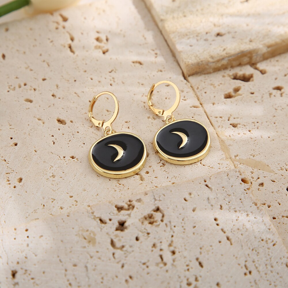 Black Moon Disc Dangle Earrings Fashion Party Girls Pendant Earrings Women