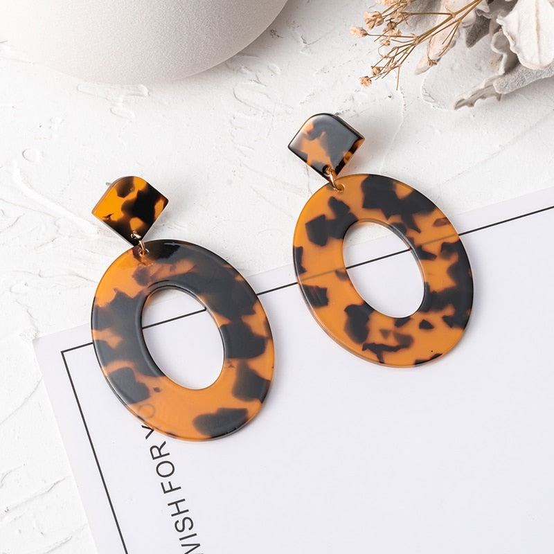 12 Styles Geometric Brown Acrylic Dangle Earrings Women Party Wedding Jewelry