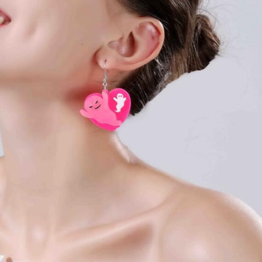 Pink Ghost Halloween Drop Earrings Cartoon Art Women Party Jewelry Ear Fashion