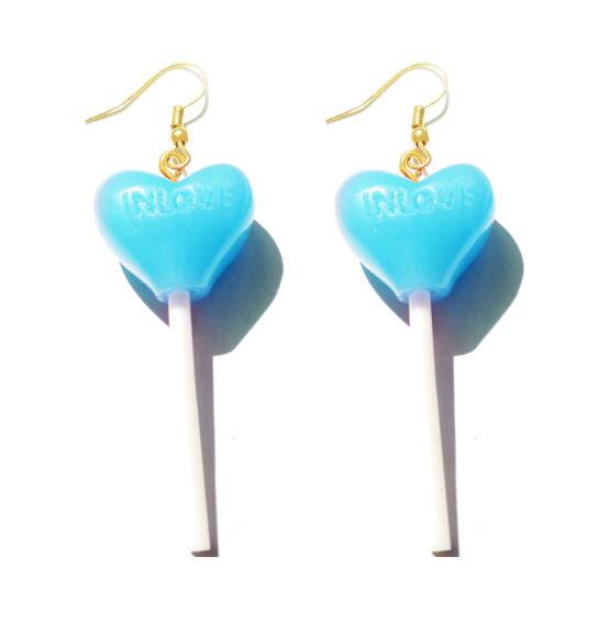 Blue Heart Resin Candy Lollipop Drop Earrings Cartoon Ear Pendants Accessories