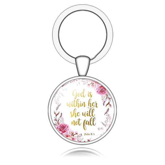 God Is Within Her She Will Not Fall Bible Verse Quote Keychain Gift Cute Keyring