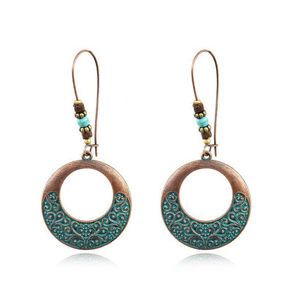 Turquoise Detail Round Drop Charm Earrings For Women Girl Fashion Modern Jewelry