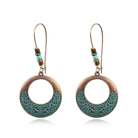 Turquoise Detail Round Drop Charm Earrings For Women Girl Fashion Modern Jewelry