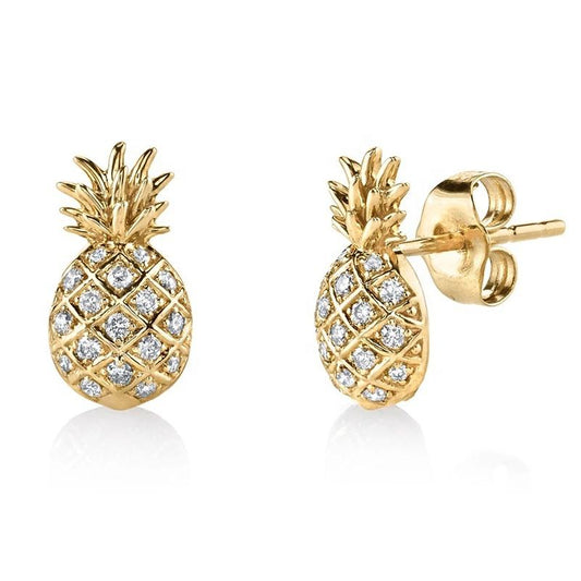 Zircon Pineapple Decor Stud Earrings for Women Girls Ear Studs Jewelry Gift