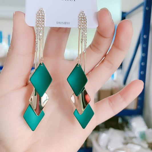 Green Rhombus Pendant Lady Cute Dangle Earrings for Women Jewelry Girls Earrings