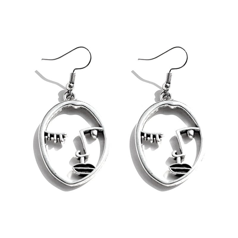 Handmade Geometric Face Metal Drop Earrings Women Travel Fashion Cartoon