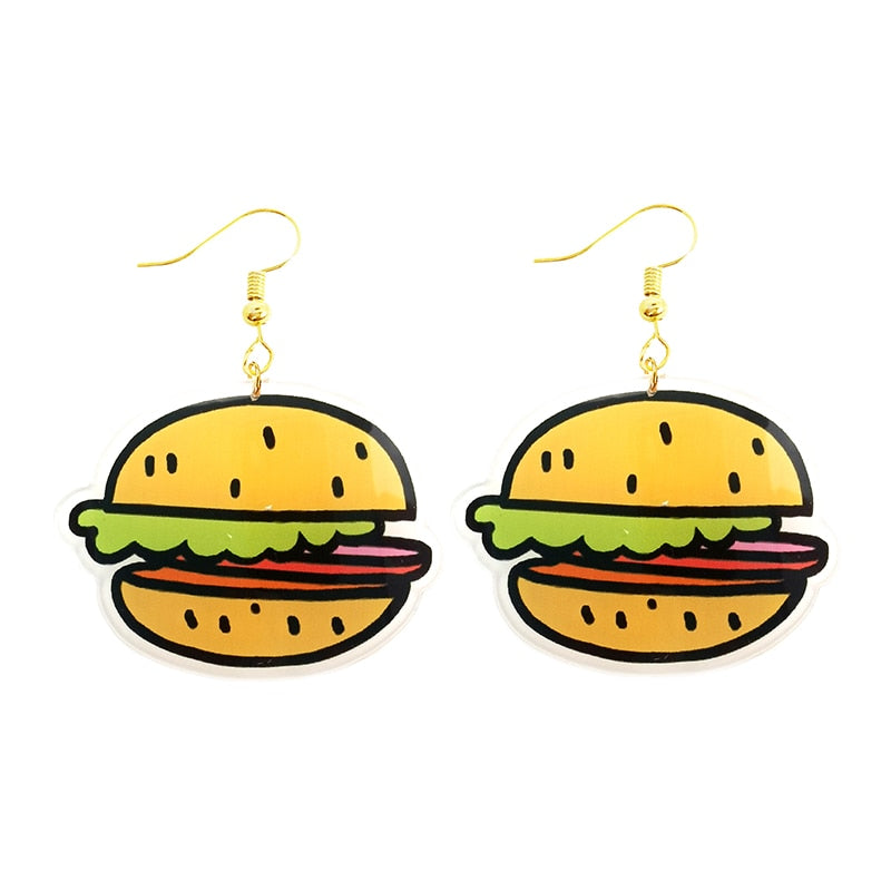 Burger Acrylic Large Drop Earrings Cartoon Art Women Party Jewelry Ear Fashion