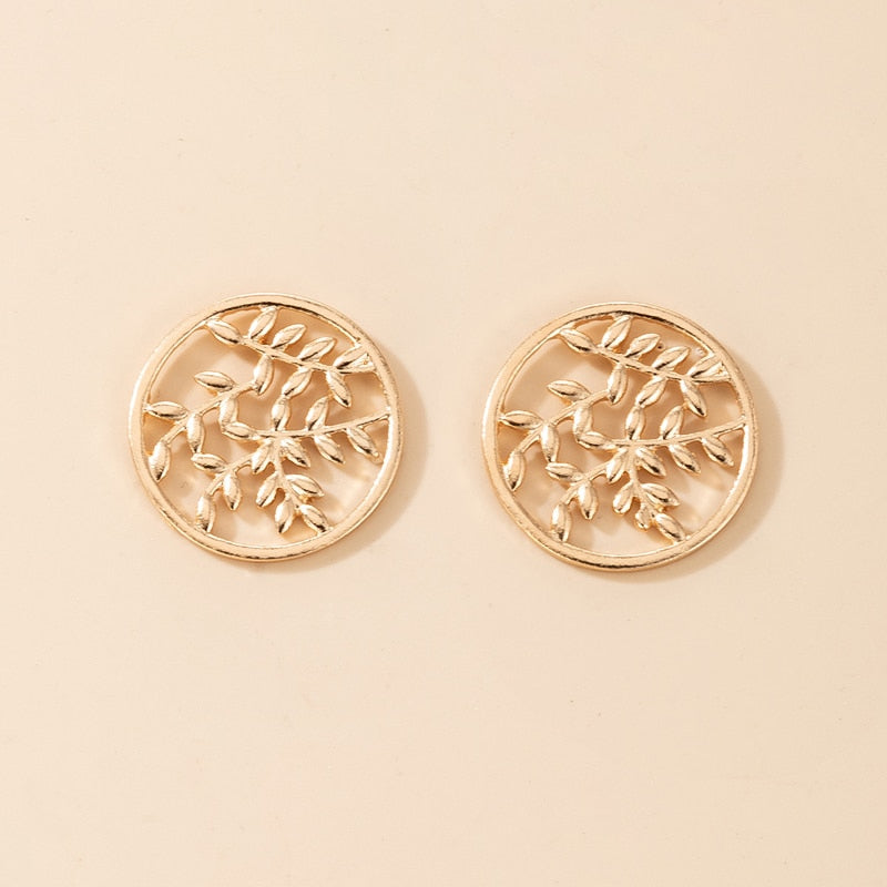 Tree Leaf Vintage Stud Earrings Women Antique Earring Jewelry Accessory