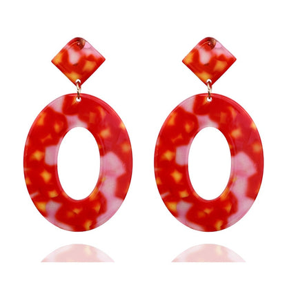 Red Acrylic Oval Drop Earrings Cartoon Art Women Party Jewelry Ear Fashion