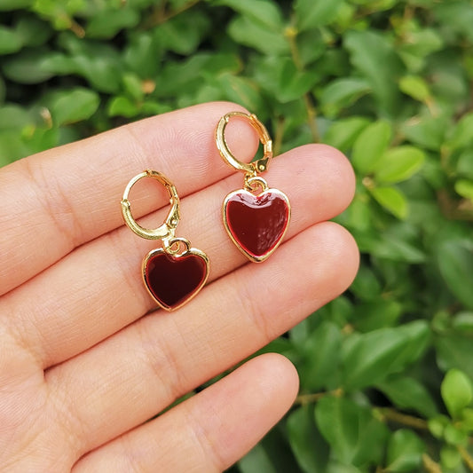 Burgundy Red Heart Drop Earrings Women Girl Fashion Trendy Jewelry Accessories