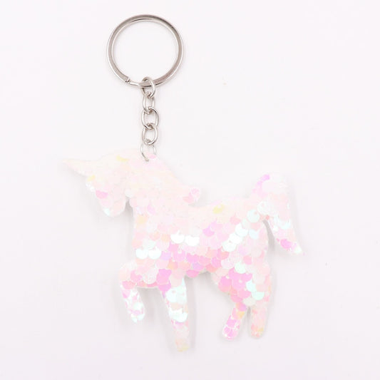 Holographic White Unicorn Sequin Keychain Sparkling Love Keyring Women Shoulder