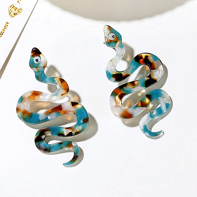 Brown Blue Snake Drop Earrings Women Travel Fashion Cartoon Earrings Creative