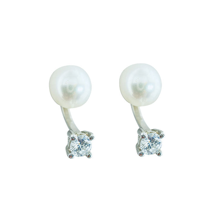 1pair Faux Pearl & Rhinestone Decor Double Stud Earrings