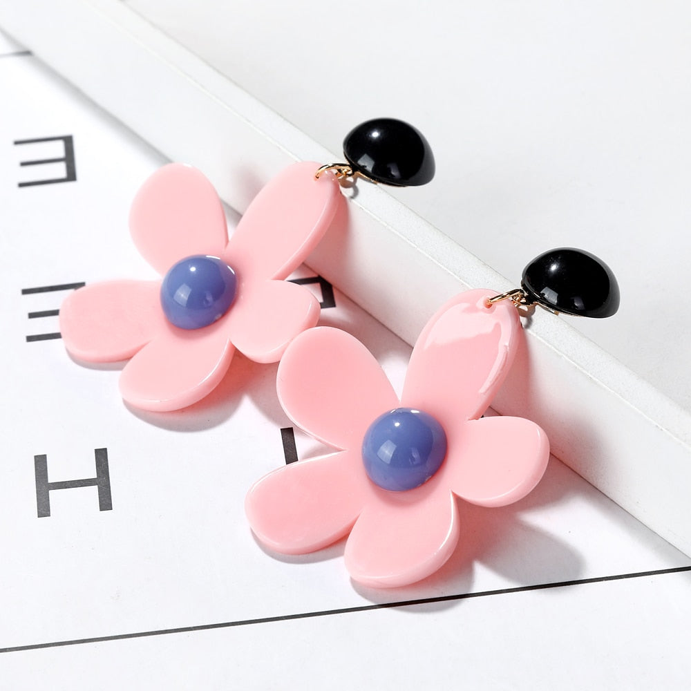 Baby Pink Flower Drop Earrings Female Travel Cartoon Earrings Creative Art