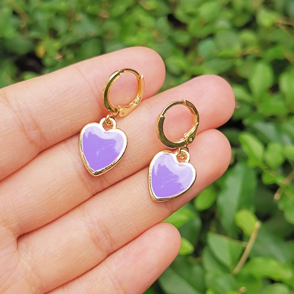 Purple Color Heart Dangle Earrings Women Girl Fashion Trendy Jewelry Accessories