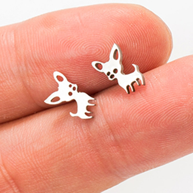 Chihuahua Stud Earrings Women Cute Stainless Steel Animal Dog Ear Studs Jewelry