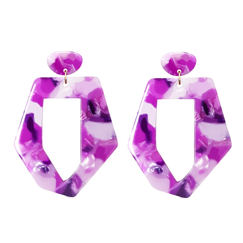 Purple Acrylic Geometric Drop Earrings Cartoon Art Women Party Jewelry Ear