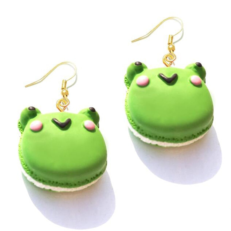 Resin Frog Macaroon Drop Earrings Women Art Fashion Cartoon Earrings Creative