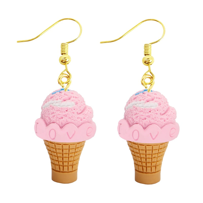 Cute Funny Pink Ice Cream Drop Earrings Women Creativity Jewelry Cute Earring