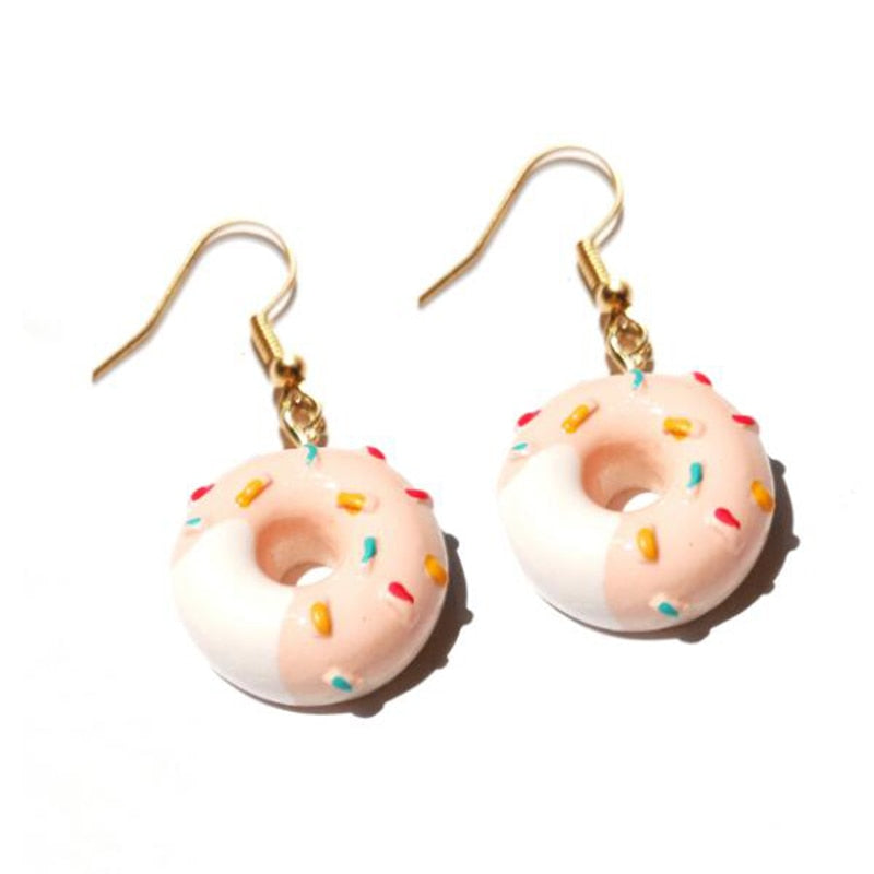 Resin Glazed Donut Drop Earrings Women Art Fashion Cartoon Earrings Creative