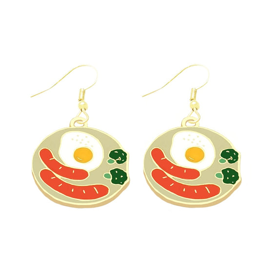 Breakfast Plate Drop Earrings Cartoon Ear Pendants Accessories Women Art Jewelry