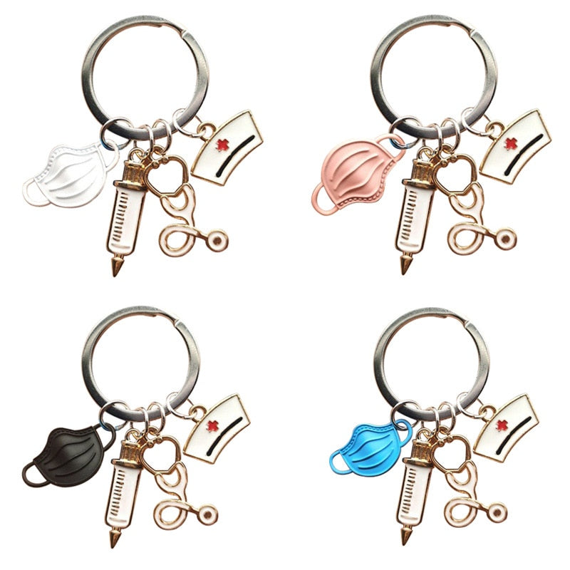 4 Styles Injection Syringe Stethoscope Nurse Cap Cartoon Keyring Cute Creative