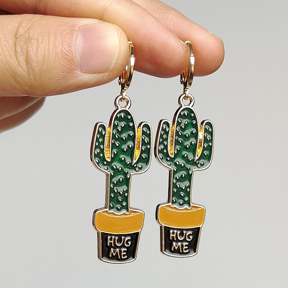 Hug Me Potted Cactus Drop Earrings Cartoon Ear Pendants Accessories Women Art