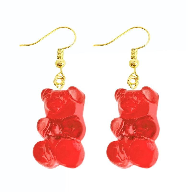 Red Bear Resin Animal Drop Earrings Women Creativity Jewelry Cute Earring Girls