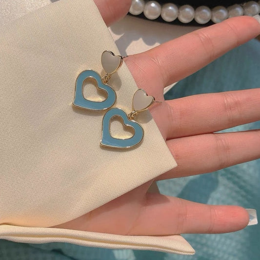 Sky Blue Heart Dangle Earrings Women Travel Fashion Cartoon Earrings Creative