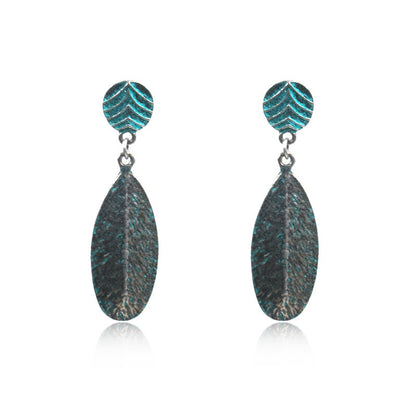 Blue Feather Texture Dangling Drop Earrings Female Fashion Earrings Jewelry
