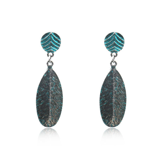 Blue Feather Texture Dangling Drop Earrings Female Fashion Earrings Jewelry