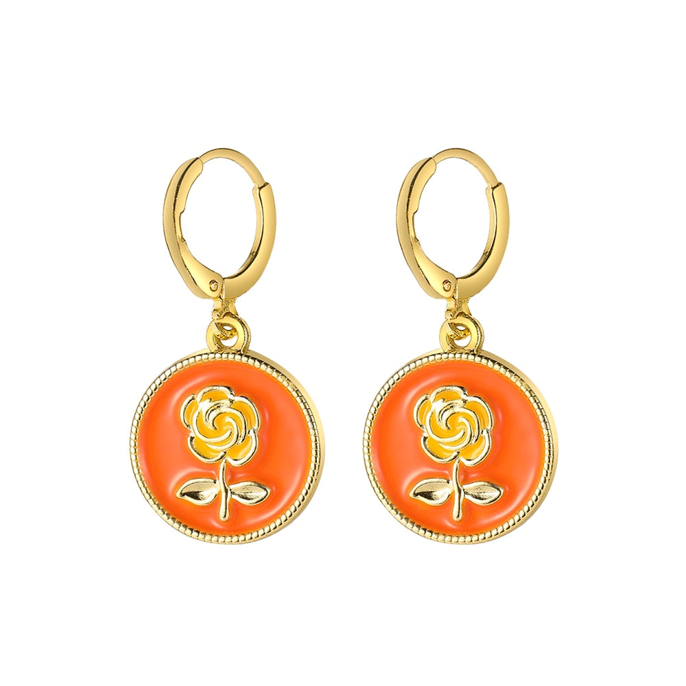 Orange Rose Dangle Earrings Fashion Party Girls Pendant Earrings Women Jewelry